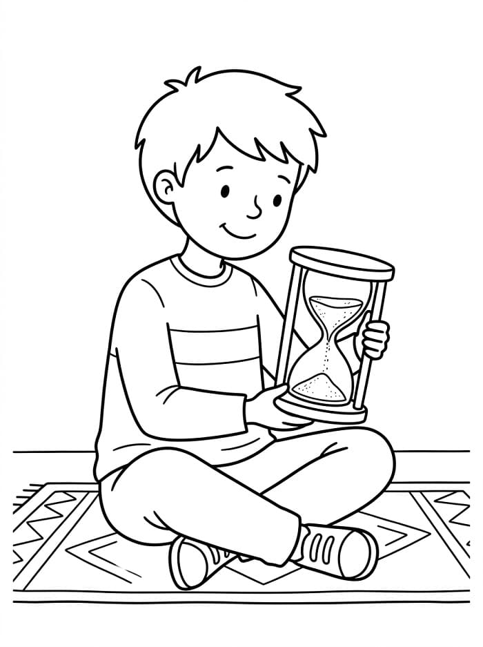 Coloriage Garçon et sablier