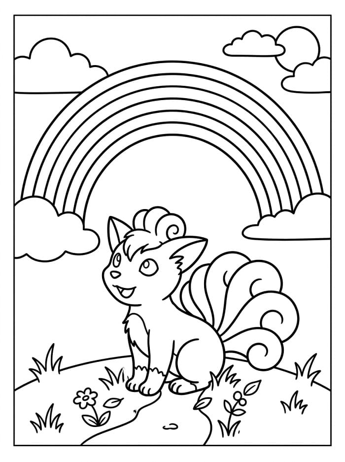 Coloriage Goupix avec arc-en-ciel