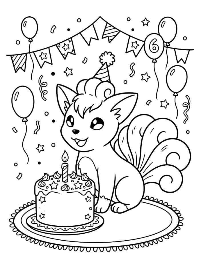 Coloriage Goupix et le gâteau d'anniversaire