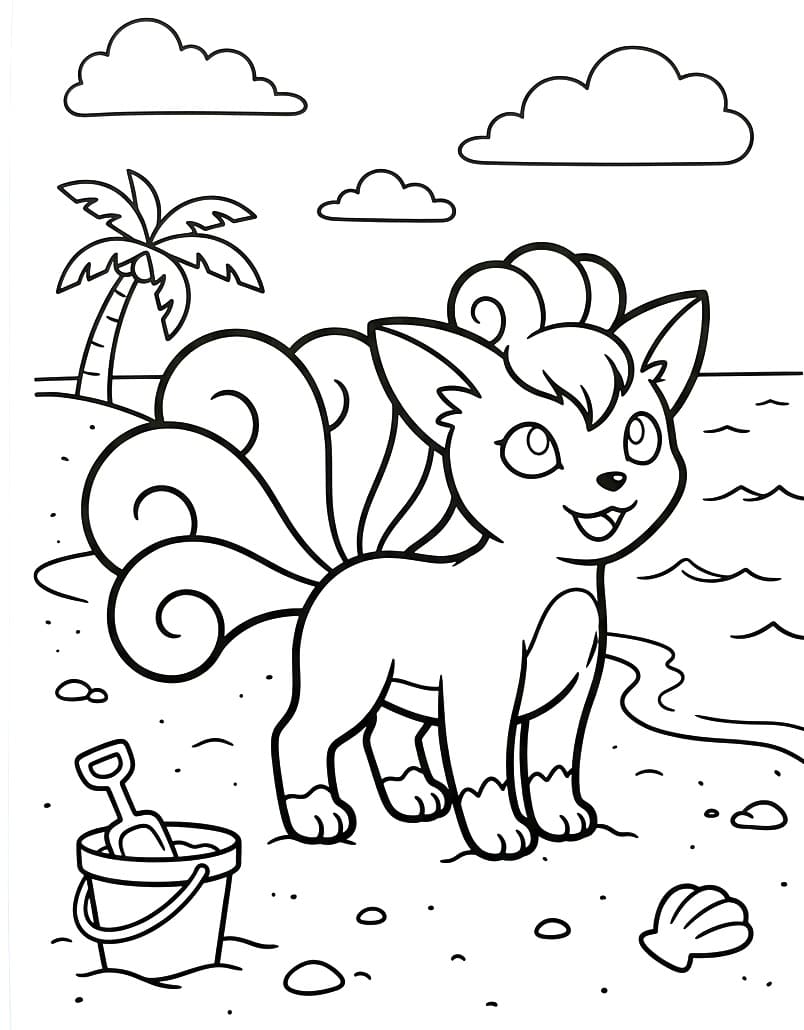 Coloriage Goupix sur la plage