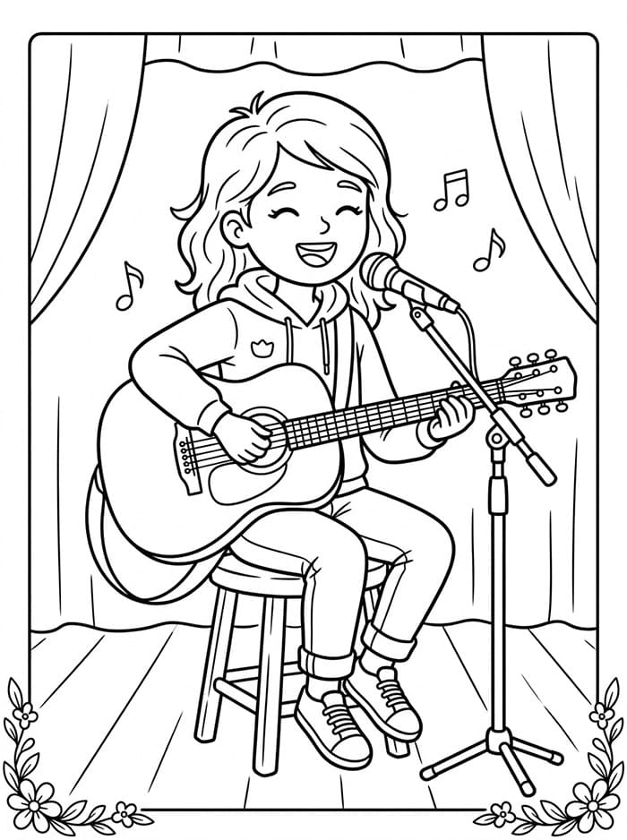 Coloriage Gratuit Chanteuse Pour les Enfants