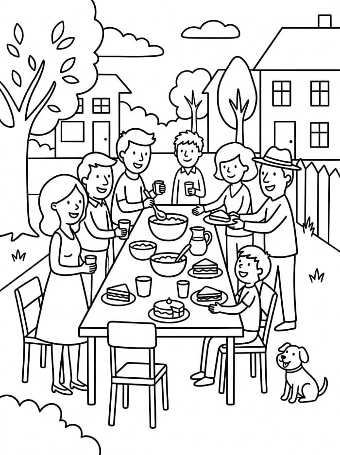 Coloriage Gratuit Fête des Voisins Pour les Enfants
