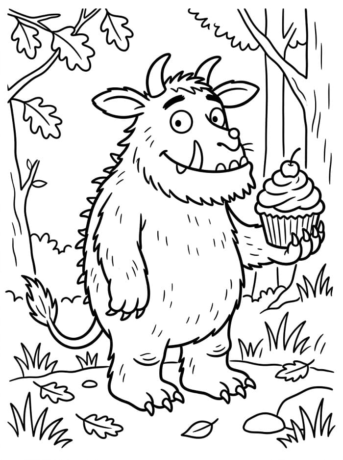 Coloriage Gruffalo avec un cupcake