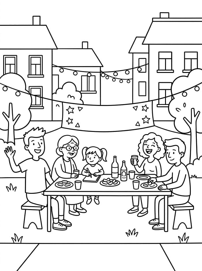 Coloriage Imprimable Fête des Voisins Pour les Enfants