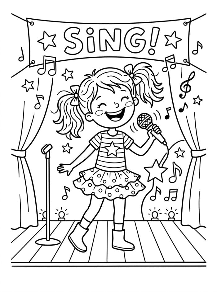 Coloriage Imprimable Gratuit Chanteuse Pour les Enfants