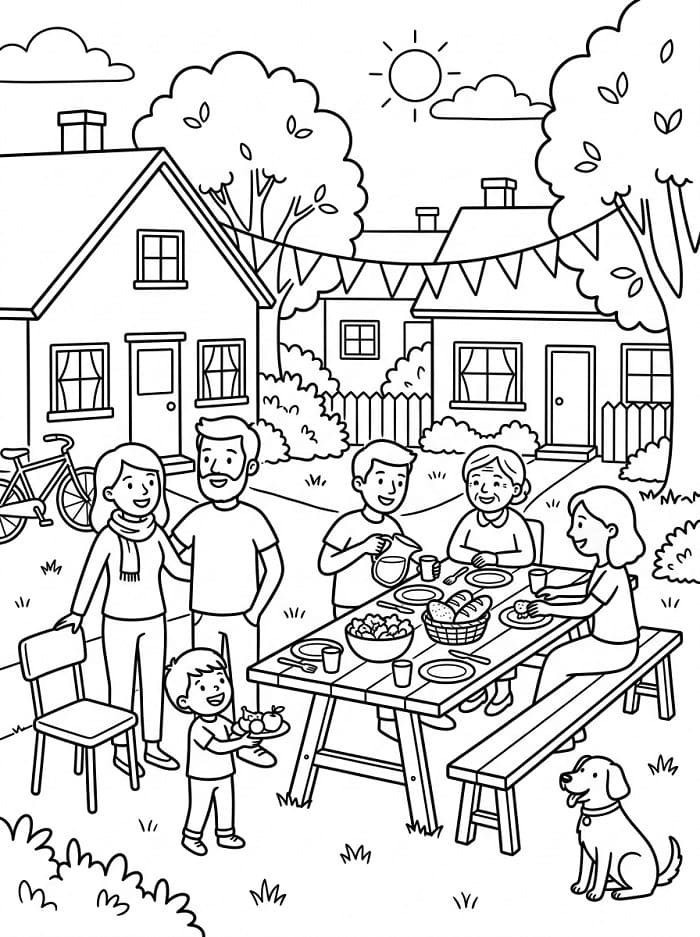 Coloriage Imprimable Gratuit Fête des Voisins Pour les Enfants