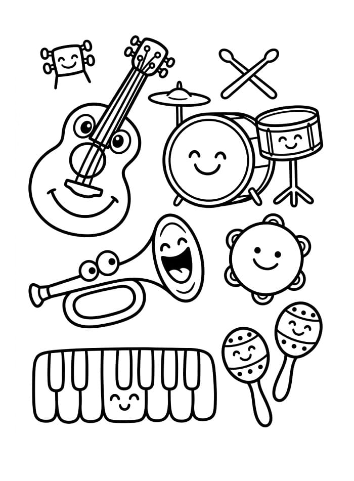 Coloriage Instruments de musique amusants