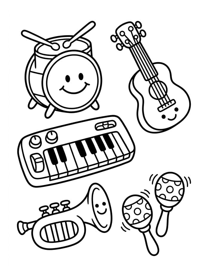 Coloriage Instruments de musique de dessin animé