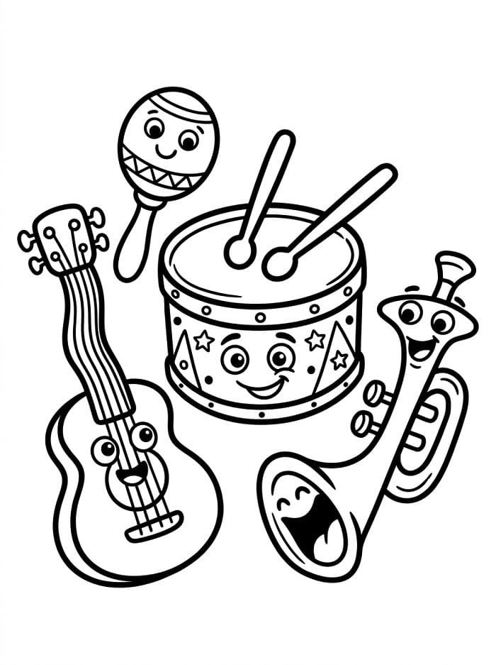 Coloriage Instruments de musique joyeux