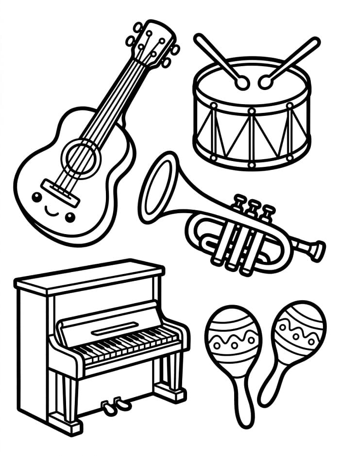 Coloriage Instruments de musique réguliers