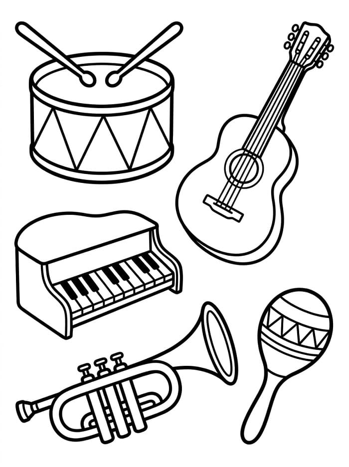 Coloriage Instruments de musique simples