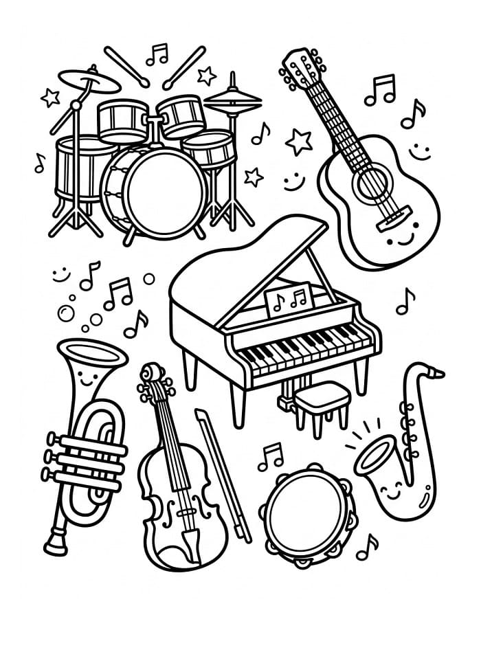 Coloriage Instruments Musique Gratuit Pour les Enfants