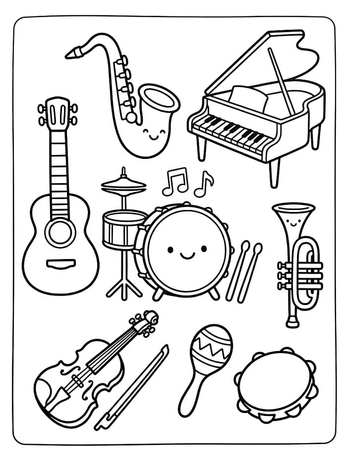 Coloriage Instruments Musique Imprimable Pour les Enfants