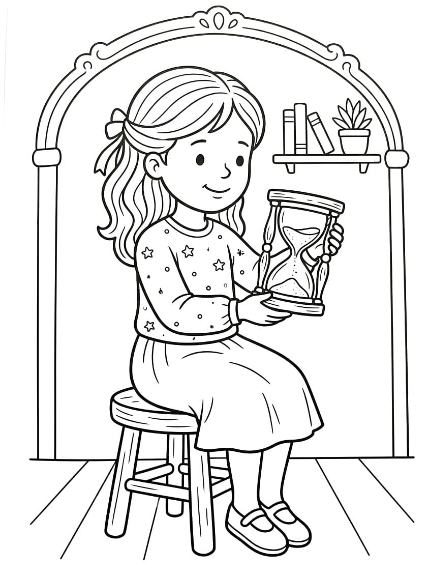 Coloriage Jolie fille tient un sablier