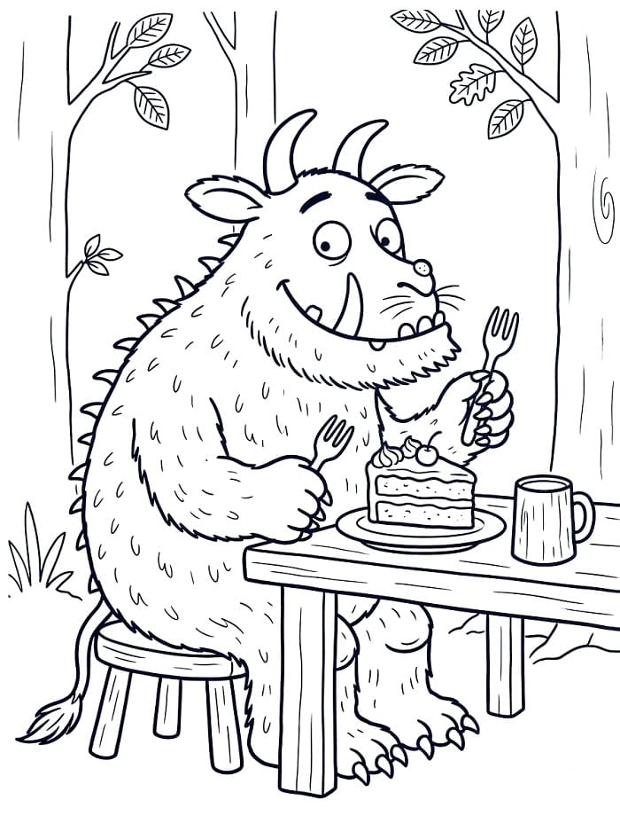 Coloriage Le Gruffalo et un gâteau