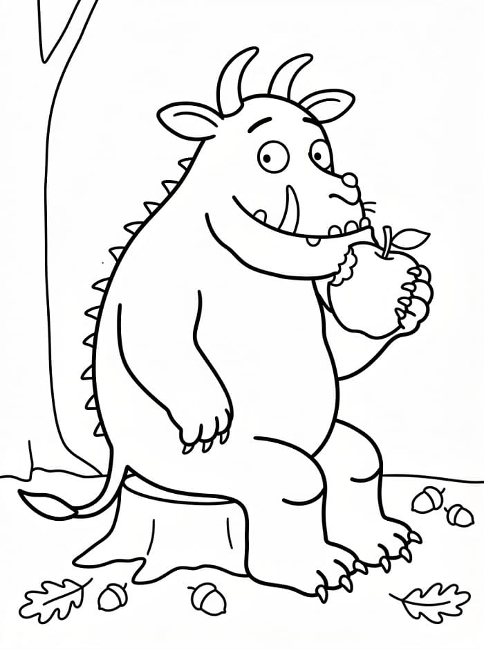 Coloriage Le Gruffalo mangeant une pomme