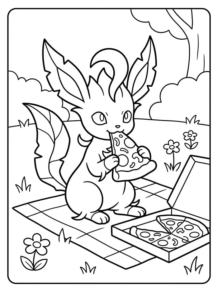Coloriage Phyllali mange une pizza
