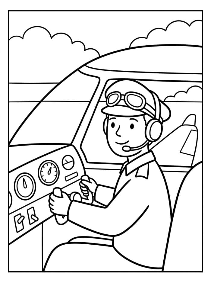 Coloriage Pilote dans l'avion