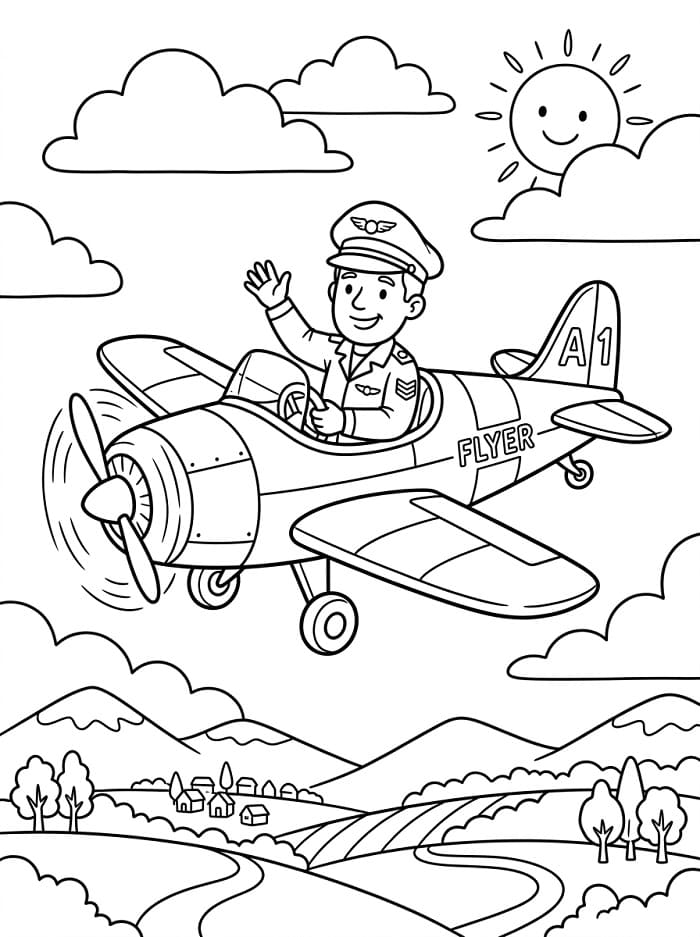 Coloriage Pilote dans le ciel