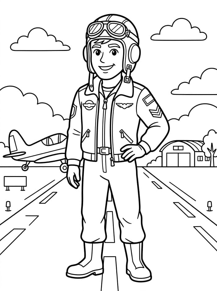 Coloriage Pilote souriant