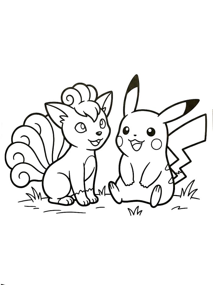 Coloriage Pokemon Goupix et Pikachu