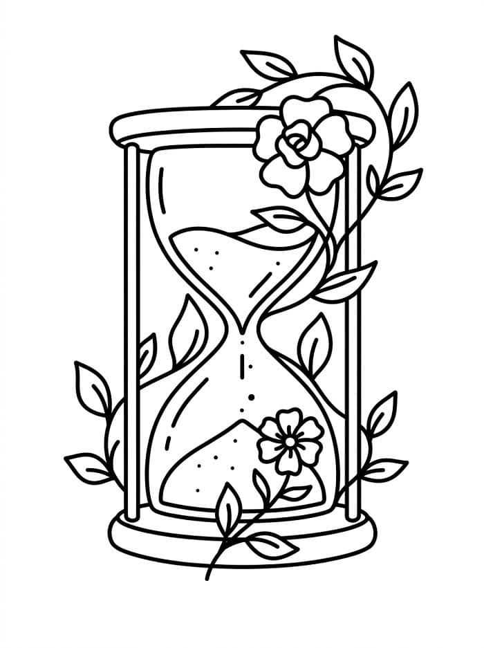 Coloriage Sablier orné de fleurs