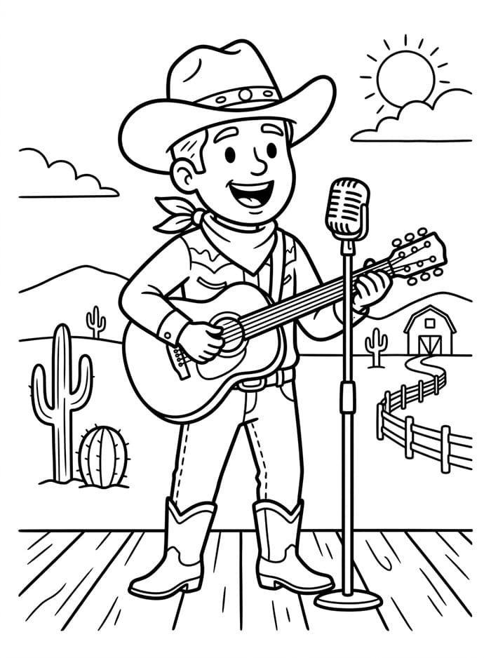 Coloriage Un chanteur de cowboy