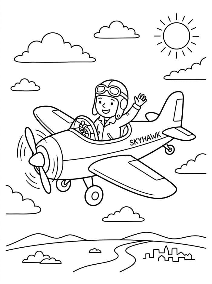 Coloriage Un Pilote dans l'avion