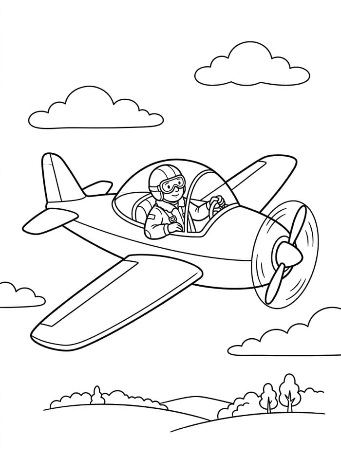 Coloriage Un pilote dans le ciel