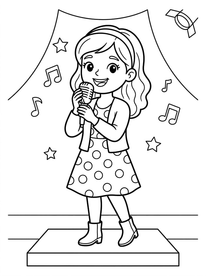Coloriage Une adorable chanteuse