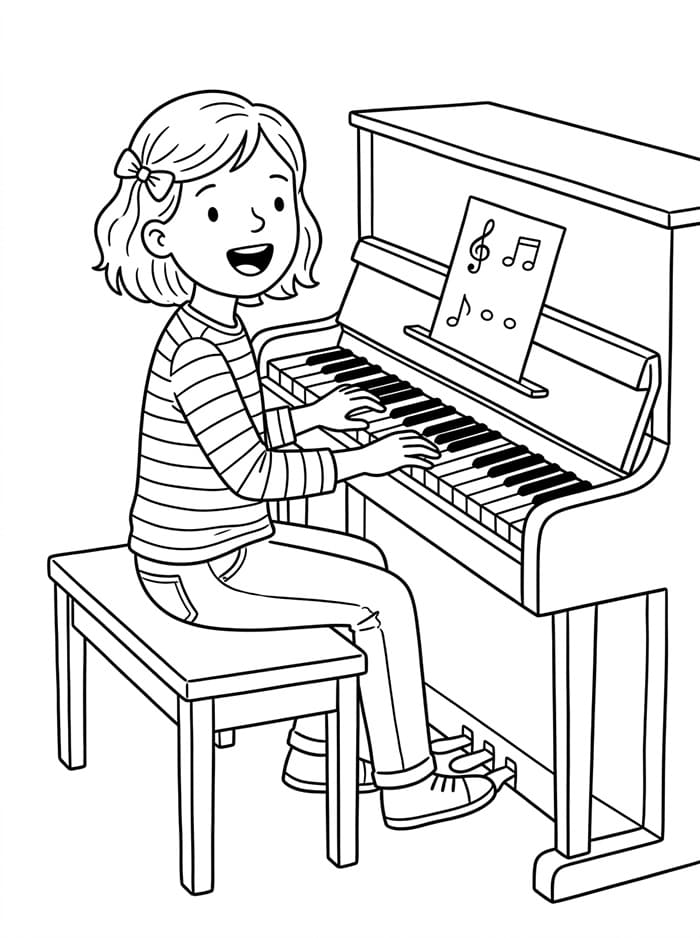 Coloriage Une chanteuse de piano