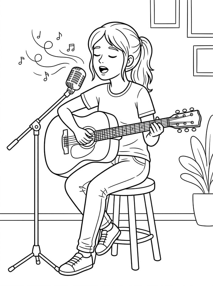Coloriage Une chanteuse guitariste