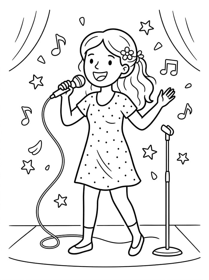 Coloriage Une chanteuse heureuse