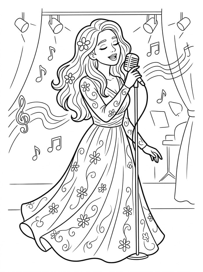 Coloriage Une Chanteuse Mignonne