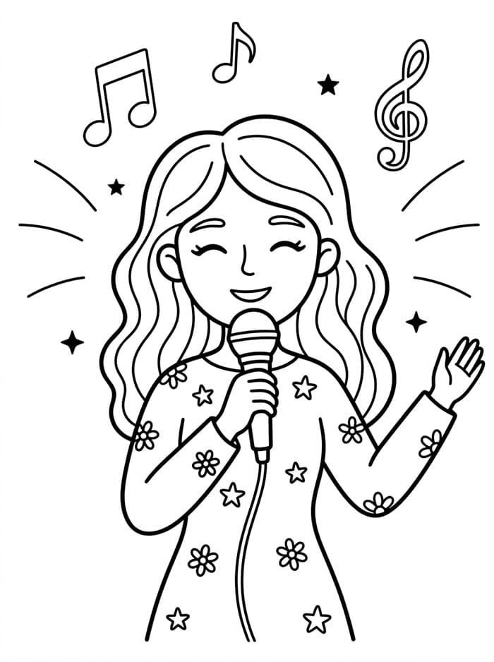 Coloriage Une Chanteuse très Mignonne