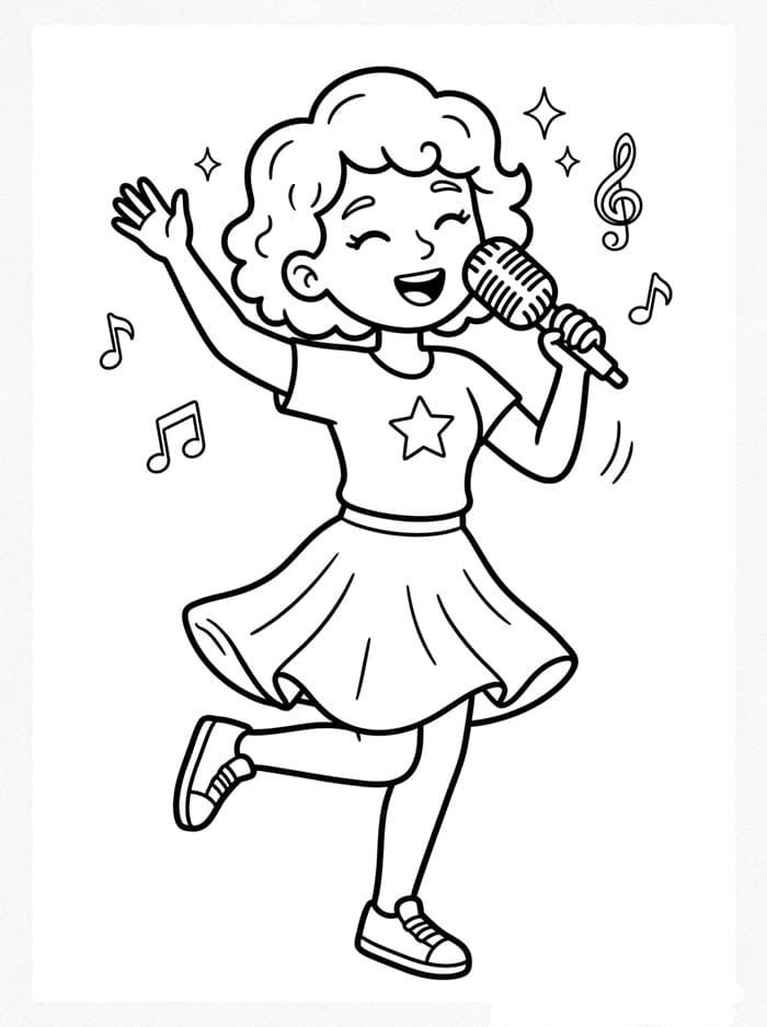 Coloriage Une jolie chanteuse
