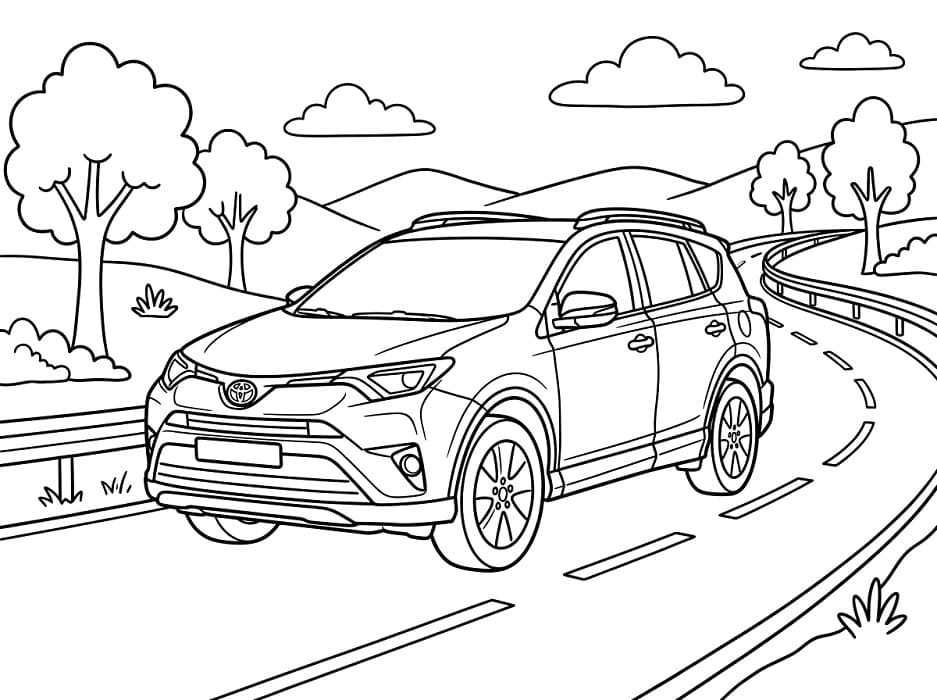 Coloriage Une Voiture Toyota sur la route