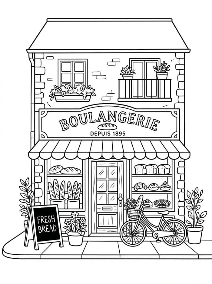 Coloriage Boulangerie dans la rue