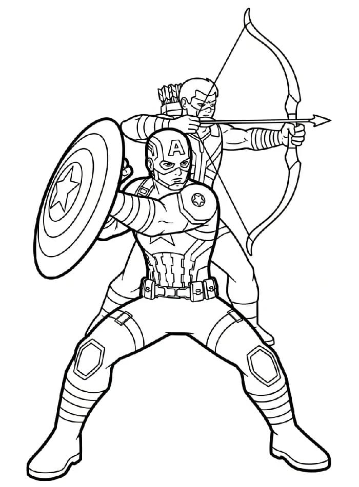 Coloriage Captain America et Hawkeye