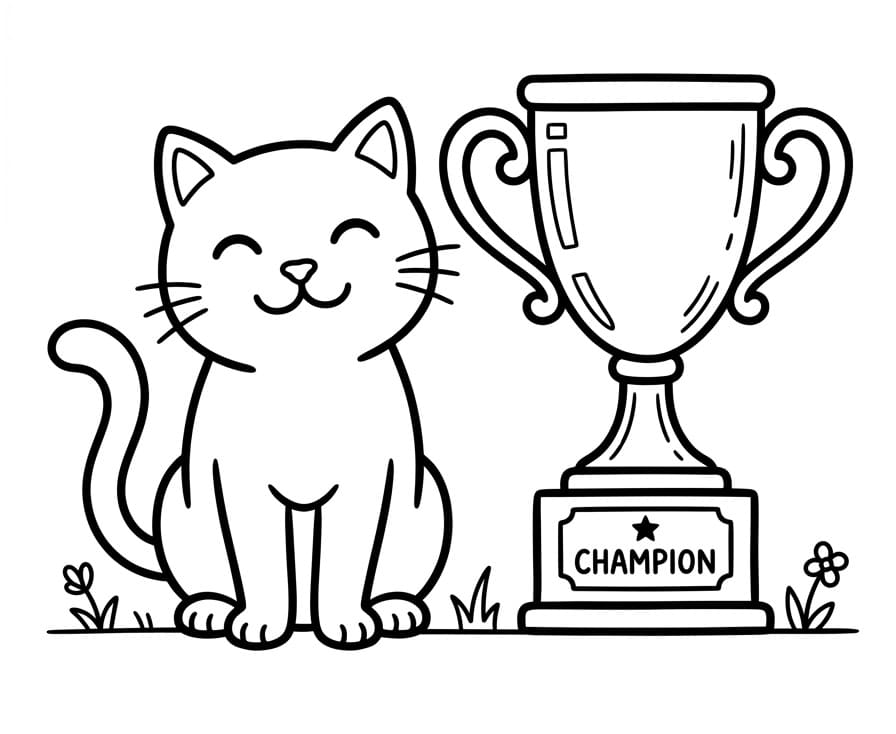 Coloriage Chat avec trophée