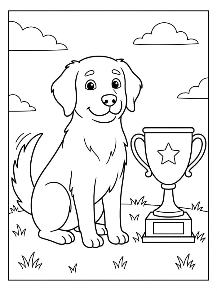 Coloriage Chien avec trophée