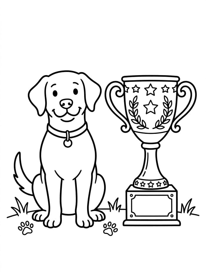 Coloriage Chien et trophée