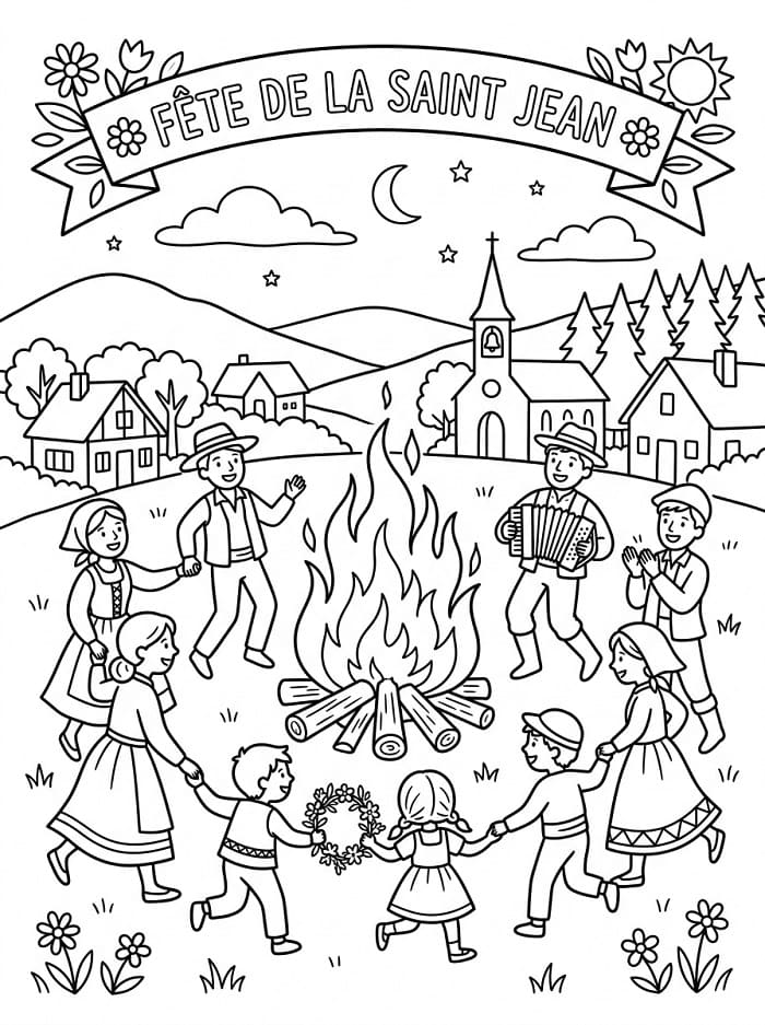 Coloriage Dessin de Fête de la Saint Jean Gratuit