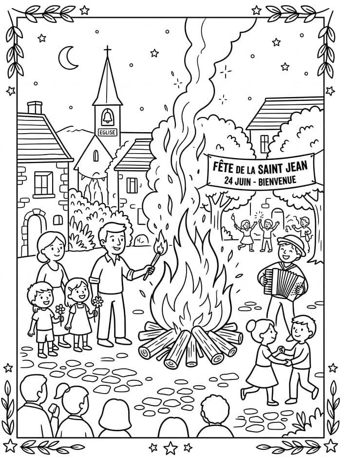 Coloriage Fête de la Saint Jean 24 Juin