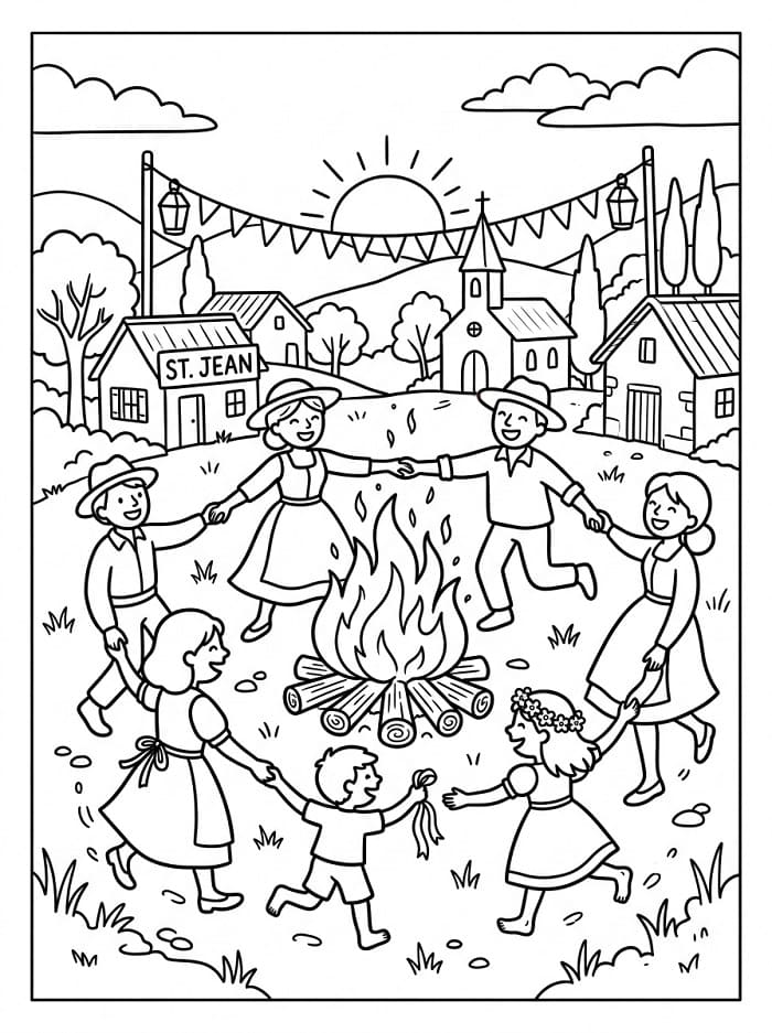 Coloriage Fêter la Saint-Jean en France