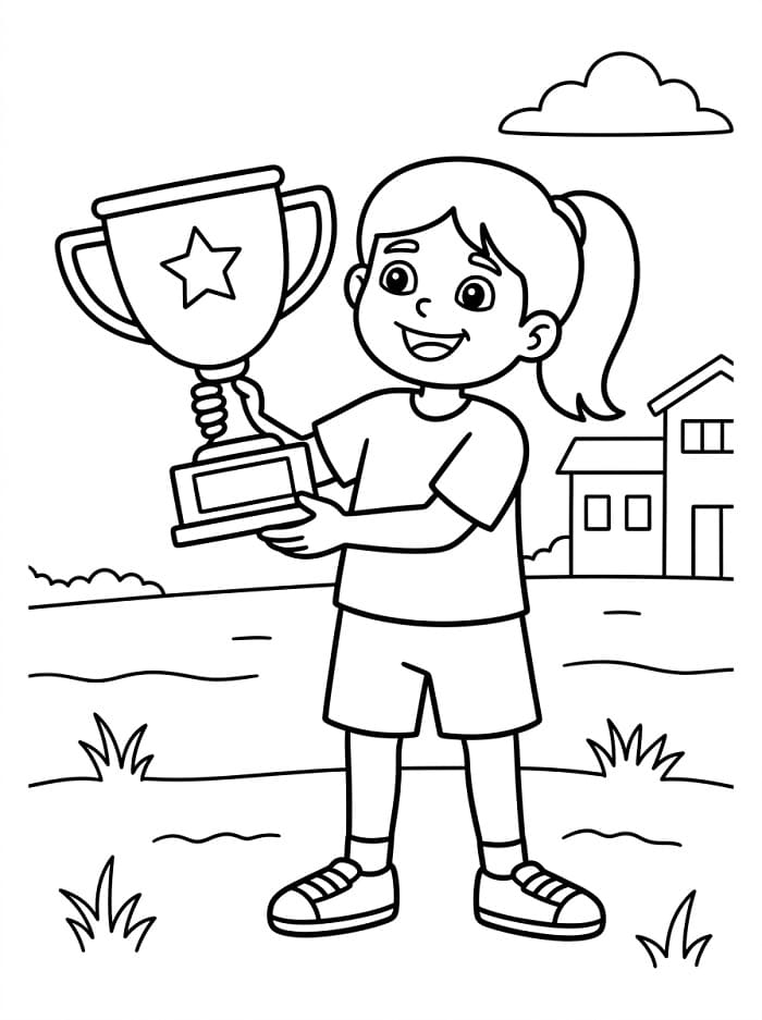 Coloriage Fille avec trophée