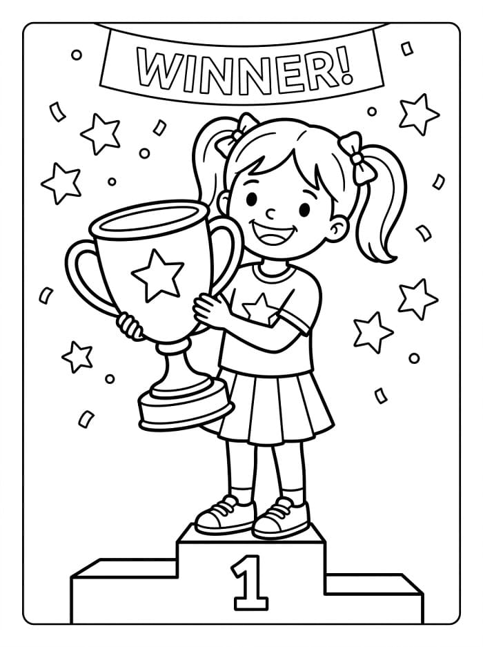 Coloriage Fille et trophée