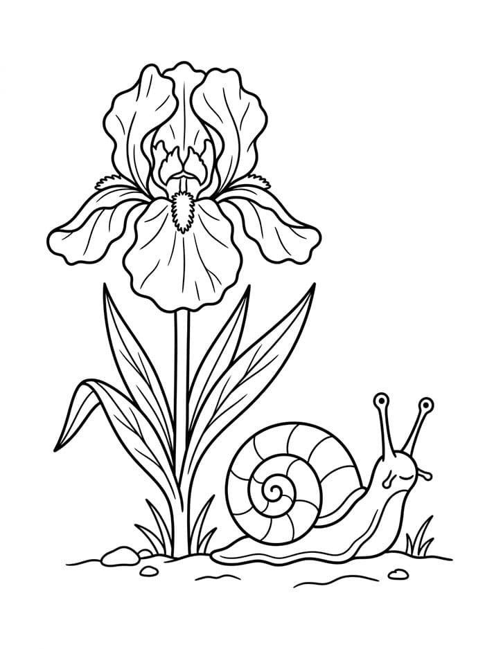 Coloriage Fleur d'iris avec escargot