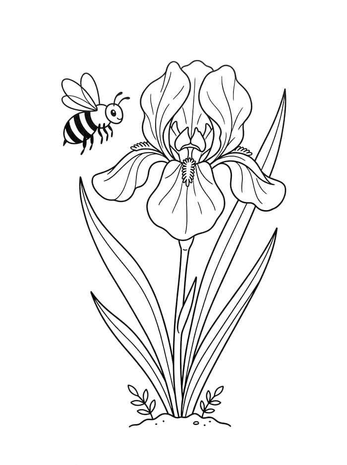 Coloriage Fleur d'iris avec une abeille