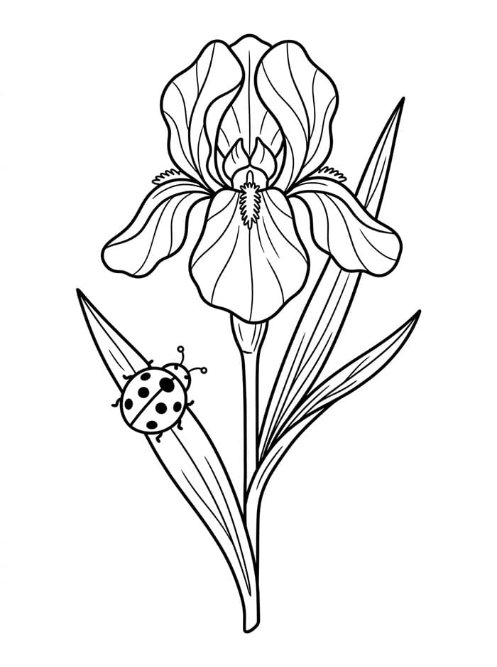 Coloriage Fleur d'iris et coccinelle